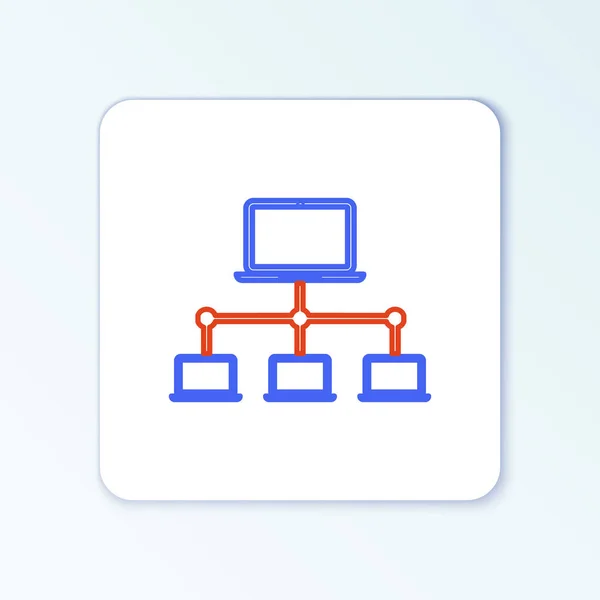 Line Computer Netwerk Pictogram Geïsoleerd Witte Achtergrond Laptop Netwerk Internetverbinding — Stockvector