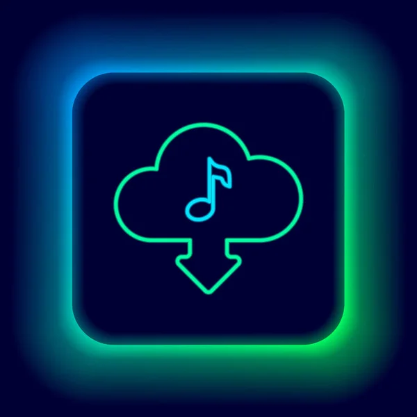 Lumineux Néon Ligne Cloud Télécharger Icône Musique Isolé Sur Fond — Image vectorielle