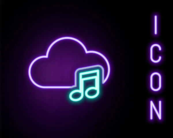 Glödande Neon Line Musik Streaming Service Ikon Isolerad Svart Bakgrund — Stock vektor