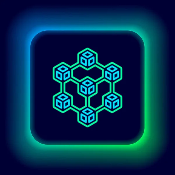 stock vector Glowing neon line Blockchain technology icon isolated on black background. Cryptocurrency data. Abstract geometric block chain network technology business. Colorful outline concept. Vector