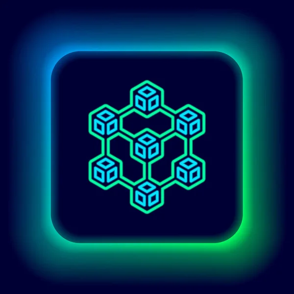 Stock vector Glowing neon line Blockchain technology icon isolated on black background. Cryptocurrency data. Abstract geometric block chain network technology business. Colorful outline concept. Vector