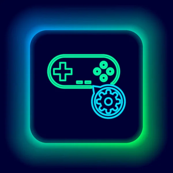 Parlayan Neon Hattı Gamepad Dişli Simgesi Siyah Arkaplanda Izole Edildi — Stok Vektör