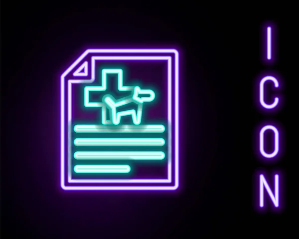 Žhnoucí Neonová Linie Lékařské Osvědčení Pro Cestování Ikonou Psa Nebo — Stockový vektor