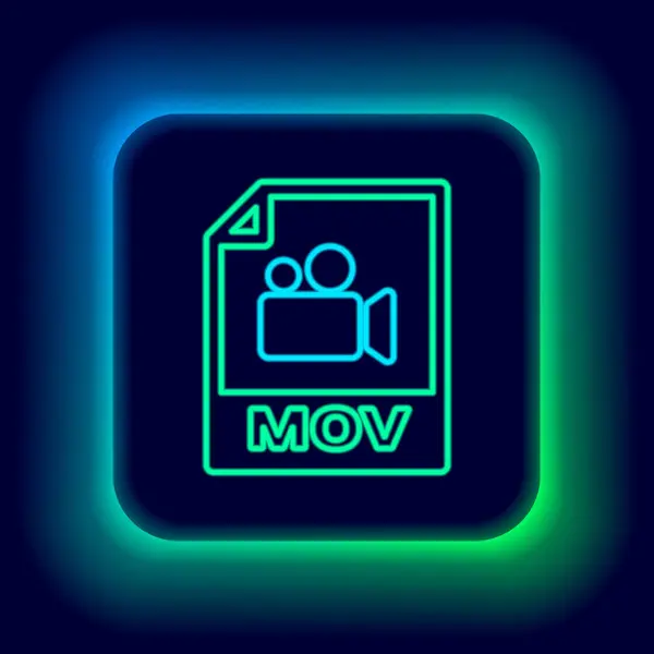 Leuchtende Neon Line Mov Datei Dokument Download Mov Button Icon — Stockvektor