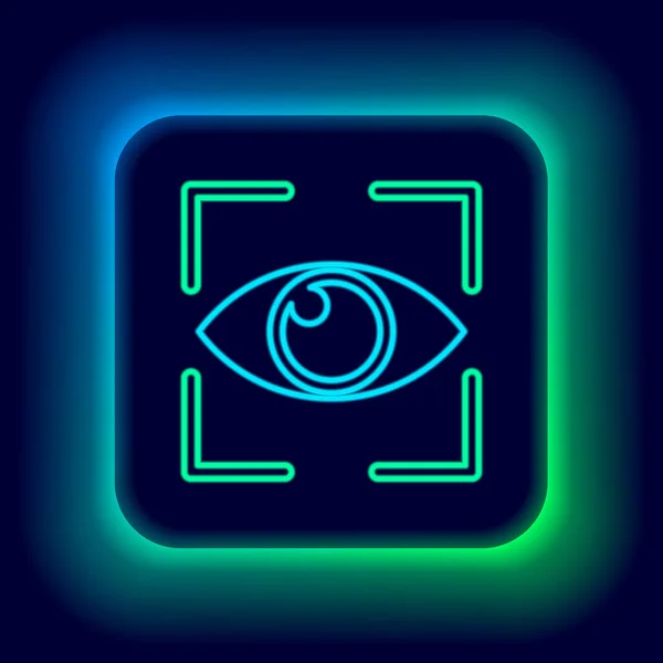 Glowing Neon Line Eye Scan Icon Isolated Black Background Scanning — Stock Vector