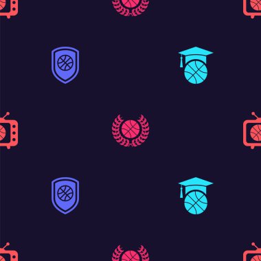 Basketbol antrenmanını ayarla, basketbolu koru, ödülü kazan ve maçı TV 'de kusursuz bir şekilde izle. Vektör.