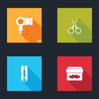 Saç kurutma makinesi, makas kuaförü, krem losyon kremi için saç maşası ve kozmetik kavanozu ikonu. Vektör.