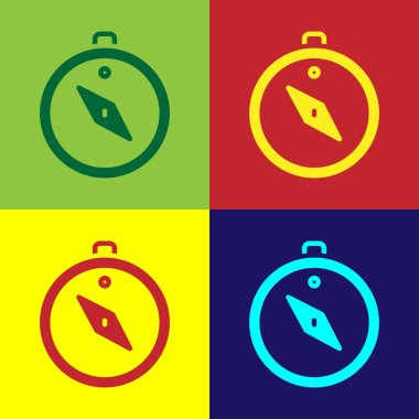 Pop Art Pusula simgesi renk arkaplanında izole edildi. Rüzgâr yön bulma sembolü. Rüzgar gül işareti. Vektör.
