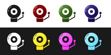 Çalan alarm simgesini siyah ve beyaz arkaplanda izole et. Alarm sembolü, servis zili, el zili işareti, uyarı sembolü. Vektör.