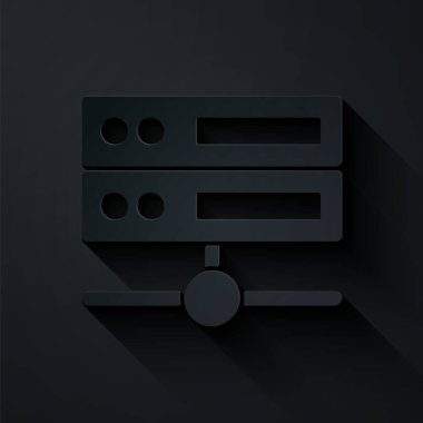 Kağıt kesme Sunucusu, Data, Web sunucu simgesi siyah arkaplanda izole edildi. Kağıt sanatı tarzı. Vektör.