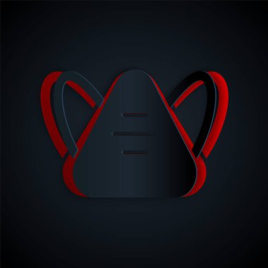 Kağıt kesiği Tıbbi Koruyucu Maske simgesi siyah arka planda izole edildi. Kağıt sanatı tarzı. Vektör..