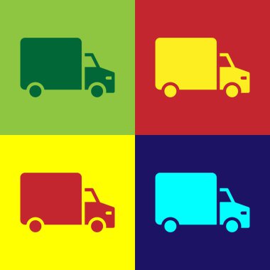 Pop Art Delivery kargo kamyonu ikonu renk arkaplanında izole edildi. Vektör.