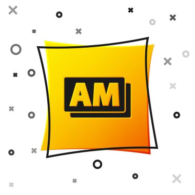 Siyah Saat AM simgesi beyaz arkaplanda izole edildi. Zaman sembolü. Sarı kare düğme. Vektör.