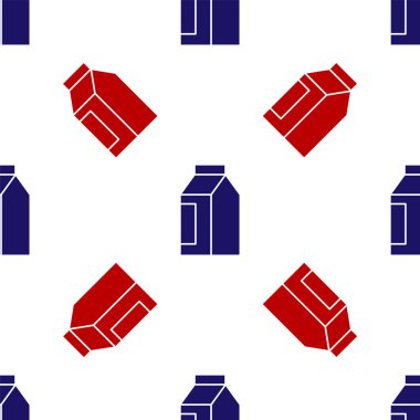 Kahve çekirdeği ikonunun mavi ve kırmızı torbası beyaz arka planda pürüzsüz desen izole etti. Vektör.