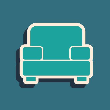 Yeşil Kol Koltuğu simgesi yeşil arkaplanda izole edildi. Uzun gölge tarzı. Vektör.