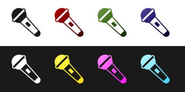 Mikrofon simgesini siyah beyaz arkaplanda izole et. Radyodaki mikrofondan. Sözcü işareti. Vektör.