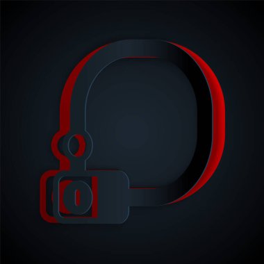 Kağıt kesiği bisiklet kilidi U biçimli endüstriyel simge siyah arka planda izole. Kağıt sanatı tarzı. Vektör.