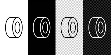 Araba lastiği simgesi siyah beyaz arkaplanda izole edildi. Vektör.