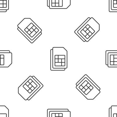 Gri çizgi Sim kart simgesi beyaz arka planda izole edilmiş. Cep telefonu sim kart çipi. Mobil telekomünikasyon teknolojisi sembolü. Vektör.