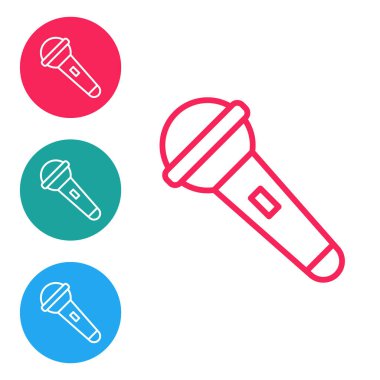 Kırmızı çizgi mikrofon simgesi beyaz arkaplanda izole edildi. Radyodaki mikrofondan. Sözcü işareti. Simgeleri daire düğmelerine ayır. Vektör.