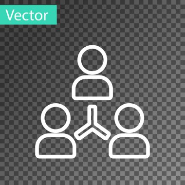 Beyaz çizgi Proje ekip taban simgesi şeffaf arkaplanda izole edildi. İş analizi ve planlama, danışmanlık, takım çalışması, proje yönetimi. Vektör.