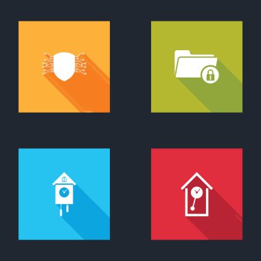 Siber güvenlik, Dizin ve kilit, Retro duvar izleme ve simge ayarlayın. Vektör.