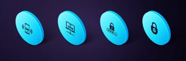 Isometric Para Kilidi, Parola Koruması, VPN Bilgisayar Ağı ve Smart araba alarm simgesini ayarla. Vektör.
