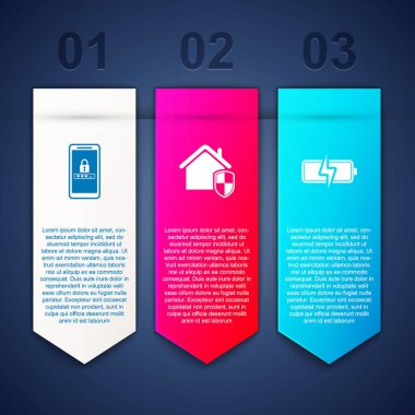 Mobil ve şifre korumasını ayarla, House under ve Battery. Ticari bilgi şablonu. Vektör.