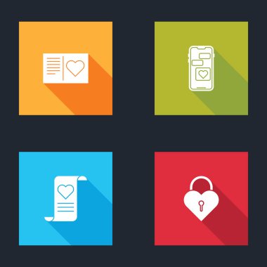 Sevgililer Günü broşürünü kalp, Mobile, Zarf ve Kale 'ye ikon şeklinde koyun. Vektör.