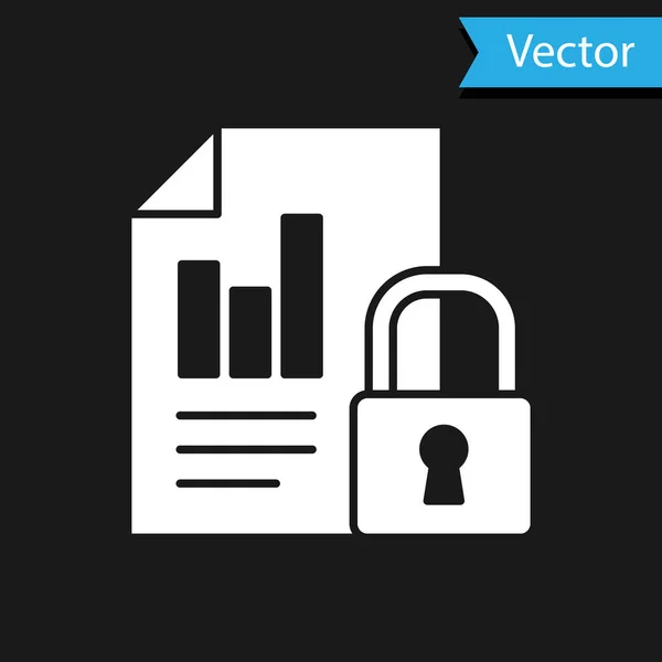 Documento Blanco Icono Bloqueo Aislado Sobre Fondo Negro Formato Archivo — Archivo Imágenes Vectoriales