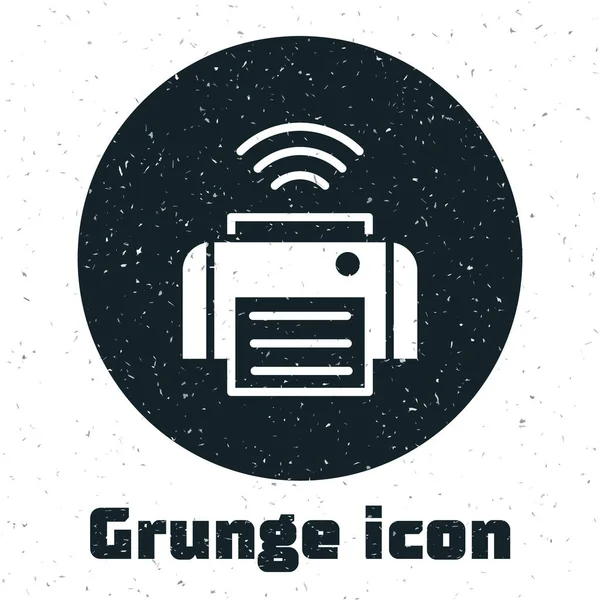 Grunge Smart Printer Systeem Pictogram Geïsoleerd Witte Achtergrond Internet Things — Stockvector