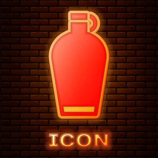 Bottiglia Luminosa Neon Icona Della Borraccia Isolata Sfondo Muro Mattoni — Vettoriale Stock