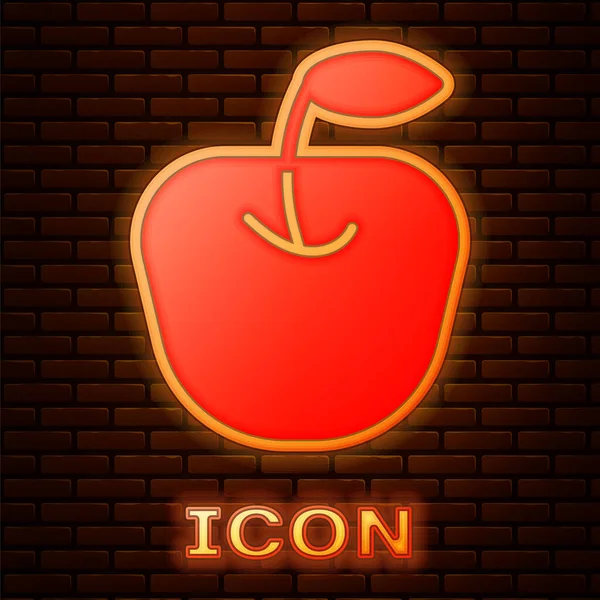 Zářící Neon Apple Ikona Izolované Cihlové Zdi Pozadí Ovoce Symbolem — Stockový vektor