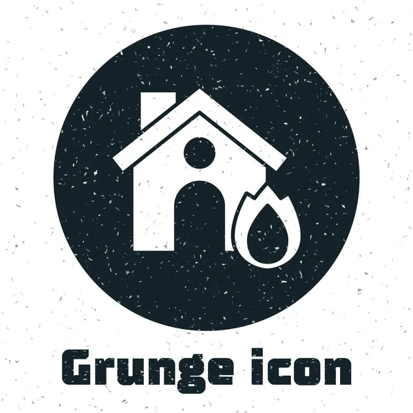 Grunge Fire Dans Maison Brûlante Icône Isolée Sur Fond Blanc — Image vectorielle
