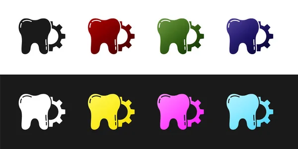 Set Icono Procedimiento Tratamiento Dental Aislado Sobre Fondo Blanco Negro — Vector de stock