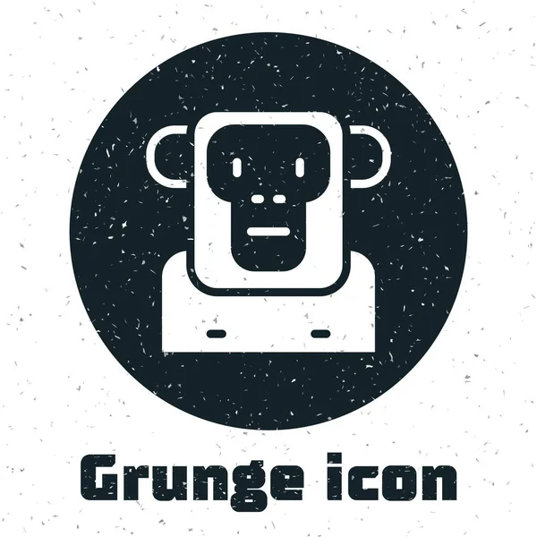 Grunge Monkey Icon Isolated White Background Monochrome Vintage Drawing Vector — Stock Vector