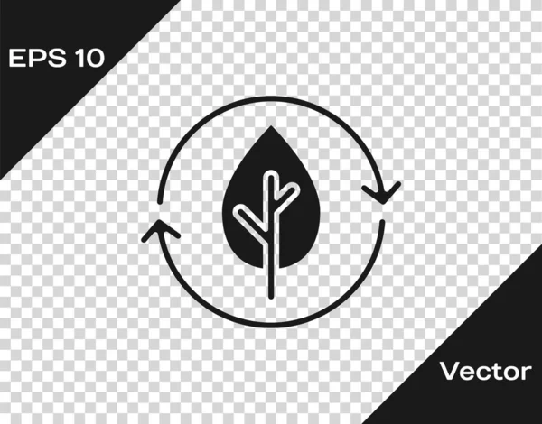 Schwarzes Recycle Symbol Und Blatt Symbol Isoliert Auf Transparentem Hintergrund — Stockvektor