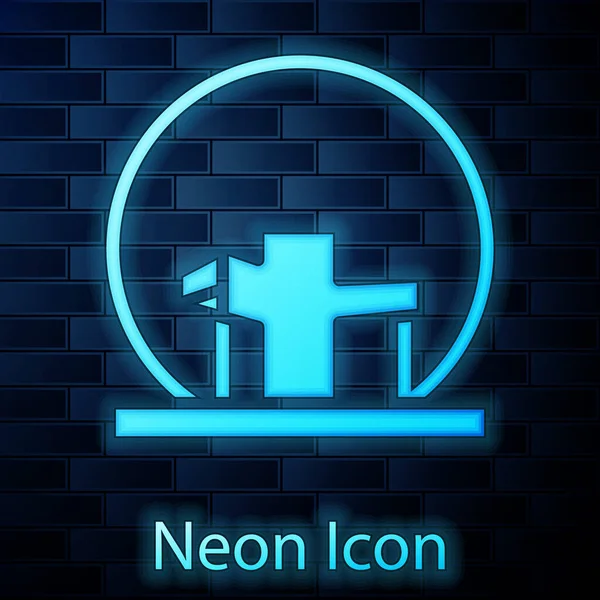 Glödande Neon Montreal Biosfär Ikon Isolerad Tegelvägg Bakgrund Vektor — Stock vektor