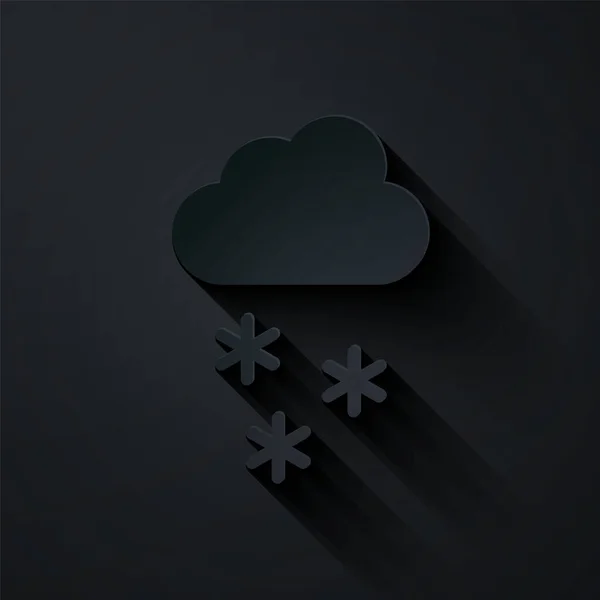 Nube Papel Con Icono Nieve Aislado Sobre Fondo Negro Nube — Vector de stock