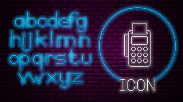 Glödande Neon Line Pos Terminal Med Infogat Kreditkort Och Tryckt — Stock vektor