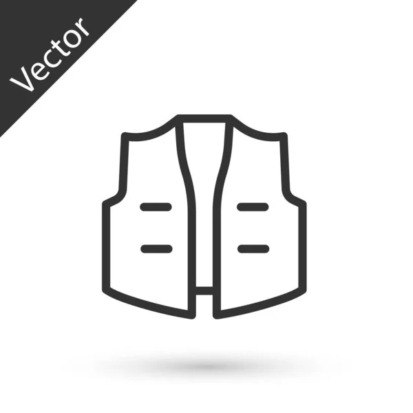 Línea Gris Chaqueta Pesca Icono Aislado Sobre Fondo Blanco Chaleco — Vector de stock