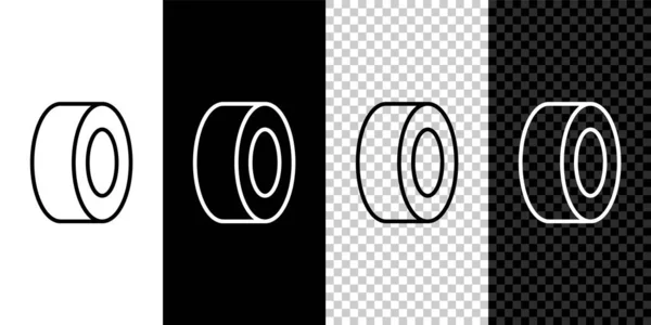Set line Car tire icon isolated on black and white background.  Vector.