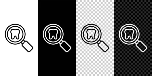 Nastavit Řádek Zubní Vyhledávací Ikona Izolovaná Černobílém Pozadí Zubní Symbol — Stockový vektor