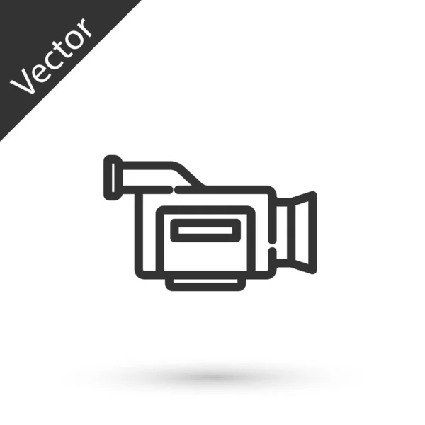 Иконка Камеры Кинотеатра Серой Линии Изолирована Белом Фоне Видеокамера Кинознак — стоковый вектор