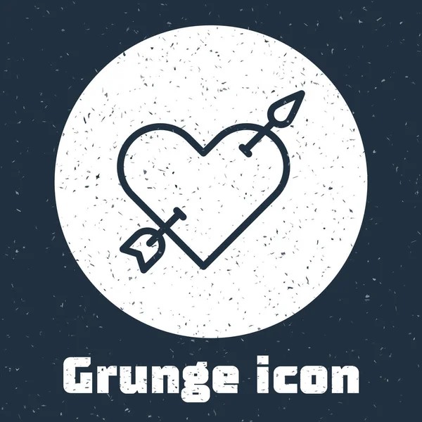 Línea Grunge Símbolo Amour Con Corazón Icono Flecha Aislado Sobre — Vector de stock