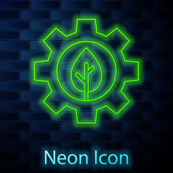 Žhnoucí Neonová Čára Ekologie Listových Rostlin Ikoně Převodovky Izolované Pozadí — Stockový vektor