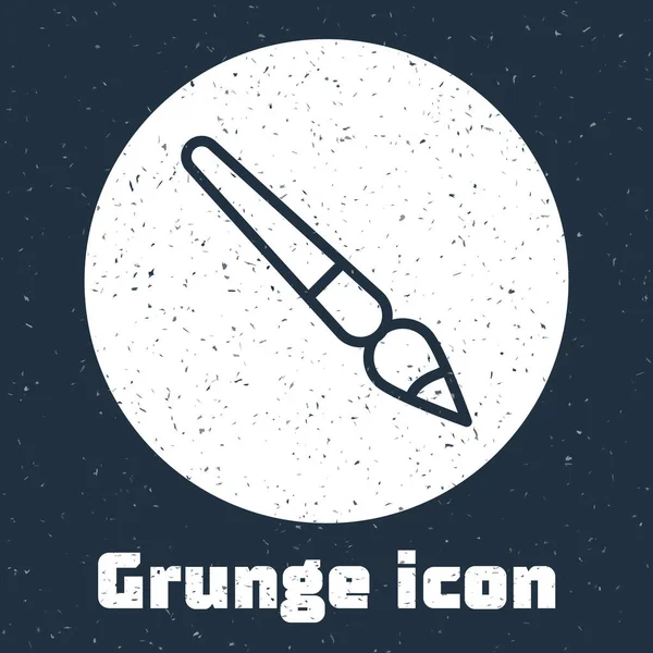 Grunge Line Paint Brush Icon Isolated Grey Background Monochrome Vintage — Stock Vector
