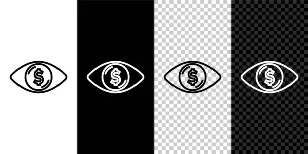 Définir Ligne Œil Avec Icône Dollar Isolé Sur Fond Noir — Image vectorielle