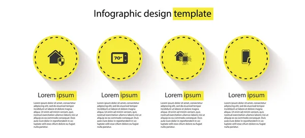 Definir Casa Sob Proteção Termostato Casa Inteligente Bateria Carregamento Móvel — Vetor de Stock