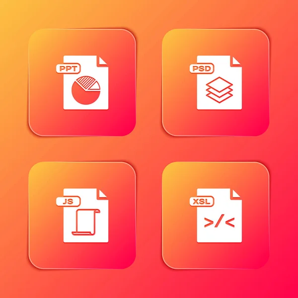 Pptファイルドキュメント Psd Xslアイコンを設定します ベクトル — ストックベクタ